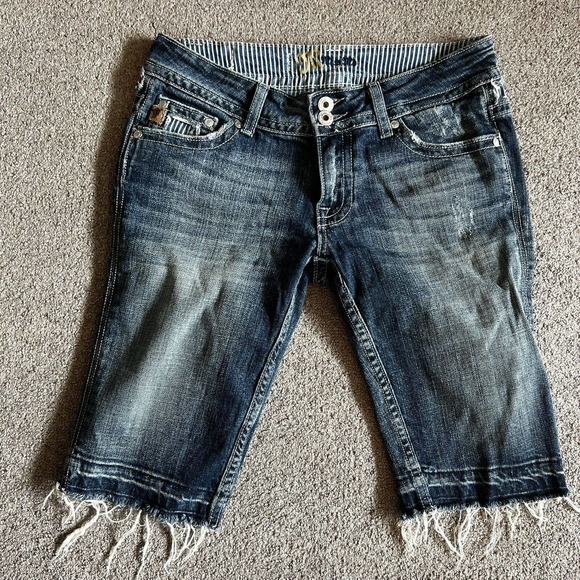 Miss Me Pants - Miss Me Womens Low Rise Size 27 Blue Shorts Pockets Distressed#1861